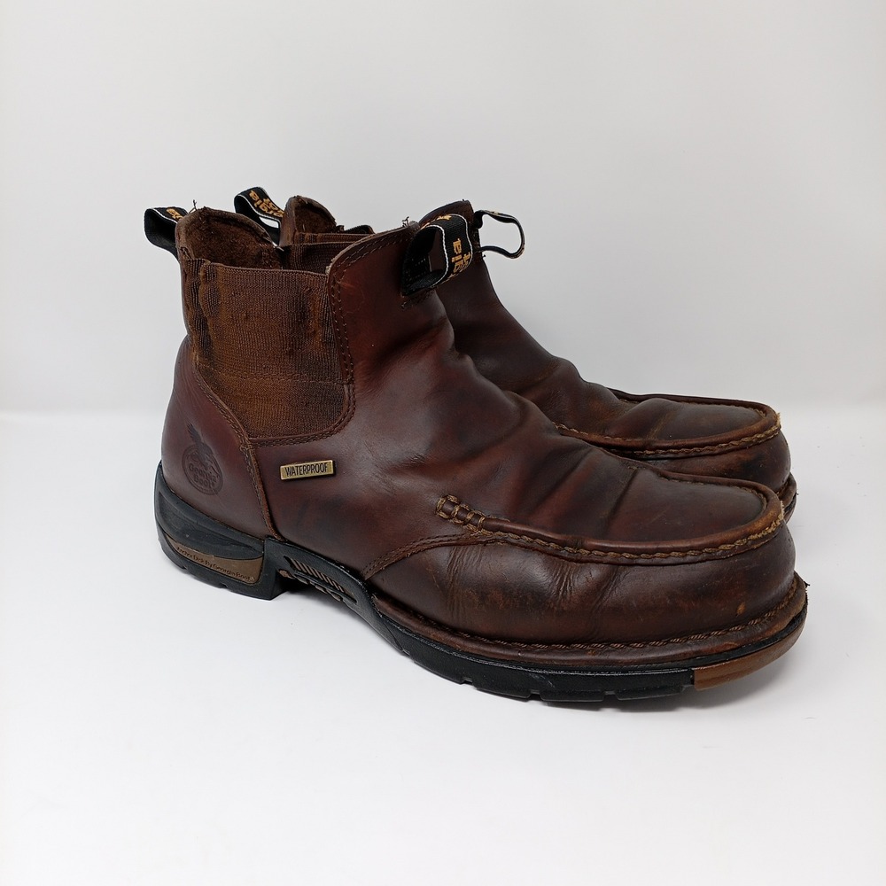 Georgia Boot Mens 5in Work Chelsea Boots Brown Leather Waterproof GB00156 12W
